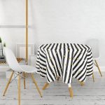 Beyaz Zemin Üzerinde Gold Detaylı Çizgili Yuvarlak Masa Örtüsü - Çap 140cm Realhomes