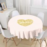 Beyaz Zeminli Gold Renkli Love Yazılı Dijital Baskılı Modern Yuvarlak Masa Örtüsü - Çap 140cm Realhomes