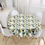 Pastel Zemin Üzerinde Gold Detaylı Geometrik Desenli Yuvarlak Masa Örtüsü - Çap 140cm Realhomes