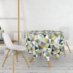 Pastel Zemin Üzerinde Gold Detaylı Geometrik Desenli Yuvarlak Masa Örtüsü - Çap 140cm Realhomes