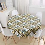 Beyaz Zemin Üzerinde Gold Detaylı Geometrik Desenli Yuvarlak Masa Örtüsü - Çap 140cm Realhomes