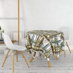 Beyaz Zemin Üzerinde Gold Detaylı Geometrik Desenli Yuvarlak Masa Örtüsü - Çap 140cm Realhomes