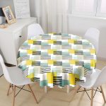 Beyaz Zemin Üzerinde Renkli Çizgili Geometrik Desenli Yuvarlak Masa Örtüsü - Çap 140cm Realhomes