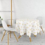 Beyaz Zeminli Gold Detaylı Kartanesi Dijital Baskılı Modern Yuvarlak Masa Örtüsü - Çap 140cm Realhomes