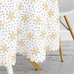 Beyaz Zeminli Gold Detaylı Kartanesi Dijital Baskılı Modern Yuvarlak Masa Örtüsü - Çap 140cm Realhomes