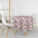 - MasaYuv-8302-Gorsel2 - Realhomes Beyaz Zeminli Renkli Kalp Desenli Dijital Baskılı Modern Yuvarlak Masa Örtüsü - Çap 140cm Realhomes