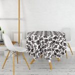 Beyaz Zemin Üzerinde Siyah Yaprak Desenli Yuvarlak Masa Örtüsü - Çap 140cm Realhomes