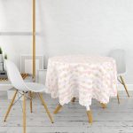 Beyaz Zemin Üzerinde Gold Detaylı Kalp Desenli Modern Yuvarlak Masa Örtüsü - Çap 140cm Realhomes