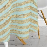 Renkli Zemin Üzerinde Gold Detaylı Yatay Çizgili Modern Yuvarlak Masa Örtüsü - Çap 140cm Realhomes