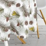 Beyaz Zemin Üzerinde Kozalak Desenli Dijital Baskılı Modern Yuvarlak Masa Örtüsü - Çap 140cm Realhomes