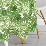 Beyaz Zemin Üzerinde Yeşil Yaprak Desenli Yuvarlak Masa Örtüsü - Çap 140cm Realhomes