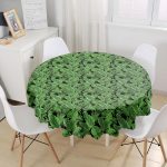 - MasaYuv-8356-Gorsel1 - Realhomes Siyah Zemin Üzerinde Yeşil Yaprak Desenli Yuvarlak Masa Örtüsü - Çap 140cm Realhomes