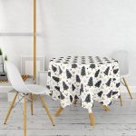 Beyaz Zemin Üzerinde Çamağacı Desenli Dijital Baskılı Modern Yuvarlak Masa Örtüsü - Çap 140cm Realhomes