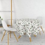 Beyaz Zeminli Renkli Kozalak Desenli Dijital Baskılı Modern Yuvarlak Masa Örtüsü - Çap 140cm Realhomes