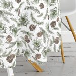 Beyaz Zeminli Renkli Kozalak Desenli Dijital Baskılı Modern Yuvarlak Masa Örtüsü - Çap 140cm Realhomes