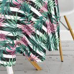 - MasaYuv-8379-Gorsel3 - Realhomes Beyaz Zemin Üzerinde Siyah Beyaz Çizgili Yeşil Yaprak Desenli Yuvarlak Masa Örtüsü - Çap 140cm Realhomes