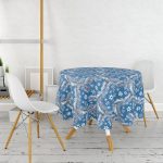 - MasaYuv-8401-Gorsel2 - Realhomes Renkli Zeminli Kartanesi Desenli Dijital Baskılı Modern Yuvarlak Masa Örtüsü - Çap 140cm Realhomes