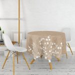 Rengarenk Zemin Üzerinde Beyaz Çiçek Desenli Yuvarlak Masa Örtüsü - Çap 140cm Realhomes