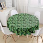 - MasaYuv-8428-Gorsel1 - Realhomes Siyah Zemin Üzerinde Yeşil Yaprak Desenli Yuvarlak Masa Örtüsü - Çap 140cm Realhomes