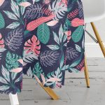 - MasaYuv-8433-Gorsel3 - Realhomes  Renkli Zeminli Soyut Yaprak Desenli Dijital Baskılı Modern Yuvarlak Masa Örtüsü - Çap 140cm Realhomes