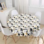 Beyaz Zemin Üzerinde Gold Detaylı Yaprak Desenli Modern Yuvarlak Masa Örtüsü - Çap 140cm Realhomes