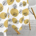 Beyaz Zemin Üzerinde Gold Puantiyeli Yaprak Desenli Yuvarlak Masa Örtüsü - Çap 140cm Realhomes