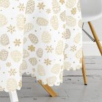 - MasaYuv-8461-Gorsel3 - Realhomes  Beyaz Zeminli Kartanesi Desenli Dijital Baskılı Modern Yuvarlak Masa Örtüsü - Çap 140cm Realhomes