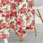 - MasaYuv-8462-Gorsel3 - Realhomes  Beyaz Zeminli Renkli Yaprak Desenli Dijital Baskılı Modern Yuvarlak Masa Örtüsü - Çap 140cm Realhomes