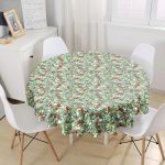 - MasaYuv-8467-Gorsel1 - Realhomes Beyaz Zemin Üzerinde Yaprak Desenli Kiraz Motifli Modern Yuvarlak Masa Örtüsü - Çap 140cm Realhomes