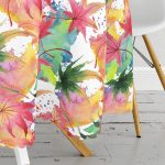 - MasaYuv-8473-Gorsel3 - Realhomes  Beyaz Zeminli Renkli Yaprak Desenli Dijital Baskılı Modern Yuvarlak Masa Örtüsü - Çap 140cm Realhomes