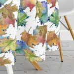 - MasaYuv-8478-Gorsel3 - Realhomes Beyaz Zeminli Sonbahar Yaprak Desenli Dijital Baskılı Modern Yuvarlak Masa Örtüsü - Çap 140cm Realhomes