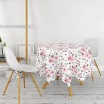 Beyaz Zemin Üzerinde Rengarenk Çiçek Desenli Yuvarlak Masa Örtüsü - Çap 140cm Realhomes