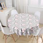 Rengarenk Zemin Üzerinde Çiçek Desenli Dijital Baskılı Modern Yuvarlak Masa Örtüsü - Çap 140cm Realhomes