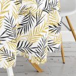 - MasaYuv-8489-Gorsel3 - Realhomes  Beyaz Zemin Üzerinde Gold Detaylı Yaprak Desenli Modern Yuvarlak Masa Örtüsü - Çap 140cm Realhomes