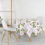 Rengarenk Zemin Üzerinde Yeşil Yapraklı Çiçek Desenli Modern Yuvarlak Masa Örtüsü - Çap 140cm Realhomes