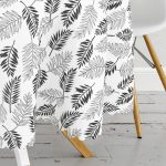 - MasaYuv-8503-Gorsel3 - Realhomes Beyaz Zemin Üzerinde Siyah Yaprak Desenli Yuvarlak Masa Örtüsü - Çap 140cm Realhomes