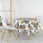 - MasaYuv-8515-Gorsel2 - Realhomes Beyaz Zemin Üzerinde Rengarenk Çiçek Desenli Yuvarlak Masa Örtüsü - Çap 140cm Realhomes