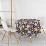 Renkli Zeminli Bal Kabağı Desenli Dijital Baskılı Modern Yuvarlak Masa Örtüsü - Çap 140cm Realhomes