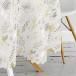 - MasaYuv-8554-Gorsel3 - Realhomes  Renkli Zemin Üzerinde Yaprak Desenli Dijital Baskılı Modern Yuvarlak Masa Örtüsü - Çap 140cm Realhomes