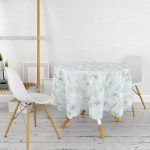 Renkli Zemin Üzerinde Yaprak Desenli Dijital Baskılı Modern Yuvarlak Masa Örtüsü - Çap 140cm Realhomes