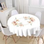 Beyaz Zemin Üzerinde Rengarenk Çiçek Desenli Yuvarlak Masa Örtüsü - Çap 140cm Realhomes
