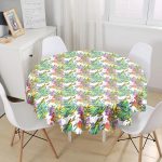 - MasaYuv-8575-Gorsel1 - Realhomes Beyaz Zemin Üzerinde Renkli Soyut Desenli Yuvarlak Masa Örtüsü - Çap 140cm Realhomes