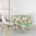 - MasaYuv-8575-Gorsel2 - Realhomes Beyaz Zemin Üzerinde Renkli Soyut Desenli Yuvarlak Masa Örtüsü - Çap 140cm Realhomes