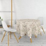 Pastel Zemin Üzerinde Çiçek Desenli Dijital Baskılı Modern Yuvarlak Masa Örtüsü - Çap 140cm Realhomes