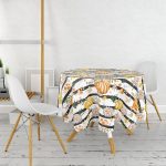 Beyaz Zemin Üzerinde Siyah Çizgili Bal Kabağı Desenli Yuvarlak Masa Örtüsü - Çap 140cm Realhomes