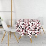 Beyaz Zemin Üzerinde Ekoseli Kartanesi Desenli Modern Yuvarlak Masa Örtüsü - Çap 140cm Realhomes