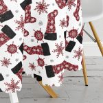 Beyaz Zemin Üzerinde Ekoseli Kartanesi Desenli Modern Yuvarlak Masa Örtüsü - Çap 140cm Realhomes