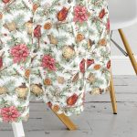 Beyaz Zemin Üzerinde Çiçek Desenli Dijital Baskılı Modern Yuvarlak Masa Örtüsü - Çap 140cm Realhomes