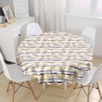 - MasaYuv-8667-Gorsel1 - Realhomes Beyaz Zemin Üzerinde Renkli Çizgili Yaprak Desenli Modern Yuvarlak Masa Örtüsü - Çap 140cm Realhomes