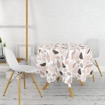 Beyaz Zemin Üzerinde Soft Renkli Yaprak Motifli Modern Yuvarlak Masa Örtüsü - Çap 140cm Realhomes